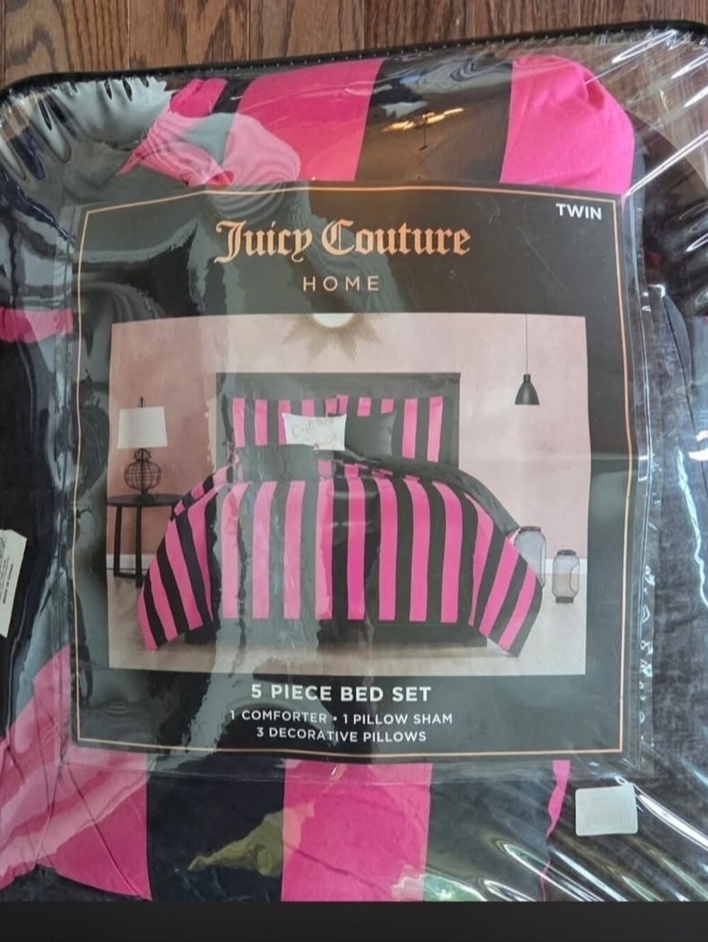 Juicy Couture Pink and Black Striped Twin Comforter Set